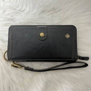 Pola Black Leather Galaxy 10 Note Phone Holder Wristlet Magnetic Wallet New